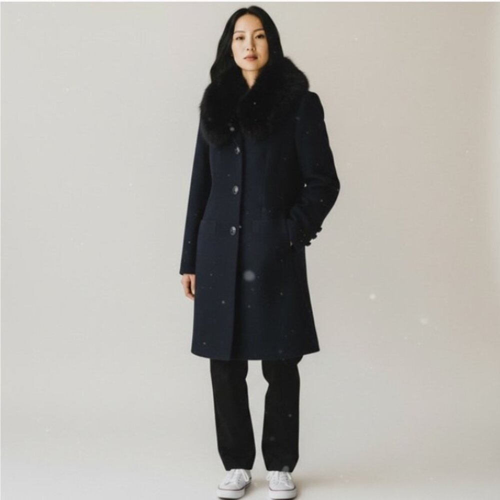 Herbert Grossman - Black Faux Fur Collar Pea Coat